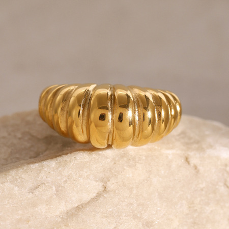 Bague tendance en acier inoxydable doré, 1 pièce, étanche.