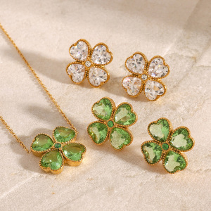 Collier Avec Pendentif En Forme De Plante Élégante En Acier Inoxydable Plaqué Or Et Zircon Pour Femme, Série Simple, 1 Pièce h5 Image2