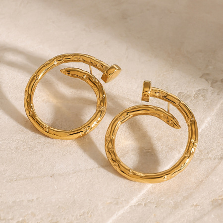 1 paire de boucles d'oreilles puces pour femme, style géométrique simple, en acier inoxydable plaqué or.