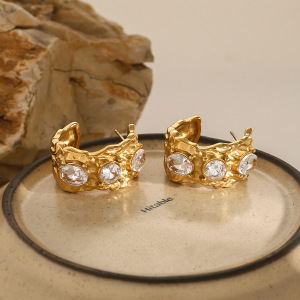 1 Paire De Boucles D'Oreilles Rétro En Acier Inoxydable Plaqué Or Avec Zircons Pour Femme, Série Classique h5 Image8