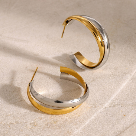 1 paire de boucles d'oreilles créoles en acier inoxydable étanches de couleurs assorties