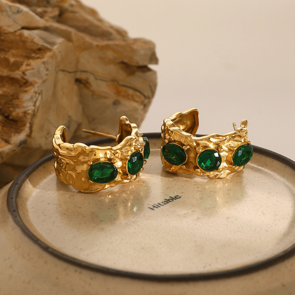 1 Paire De Boucles D'Oreilles Rétro En Acier Inoxydable Plaqué Or Avec Zircons Pour Femme, Série Classique h5Image5