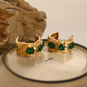 1 Paire De Boucles D'Oreilles Rétro En Acier Inoxydable Plaqué Or Avec Zircons Pour Femme, Série Classique h5 Image5