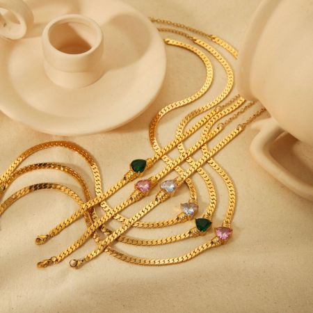 bracelet chaîne géométrique quotidien en zircon plaqué or , série simple, 1 pièce 2