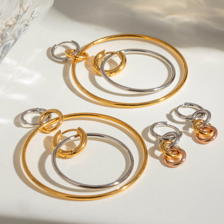 1 paire de boucles d'oreilles créoles géométriques simples en acier inoxydable plaqué or  pour femme