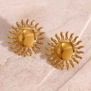 1 Paire De Boucles D'Oreilles Rétro Soleil/Lune En Acier Inoxydable Plaqué Or  Pour Femme h5 Image7