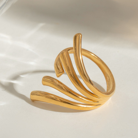 Bague minimaliste en acier inoxydable doré, étanche, de forme irrégulière (1 pièce)