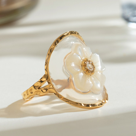1 paire de bagues ajustables pour femme en acier inoxydable plaqué or  avec strass, série romantique, motif fleur douce