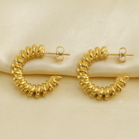 1 paire de boucles d'oreilles à tige torsadées en acier inoxydable plaqué or  pour femme