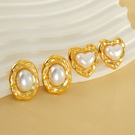 1 paire de boucles d'oreilles à tige en acier inoxydable plaqué or  avec perles pour femme, style décontracté, série simple