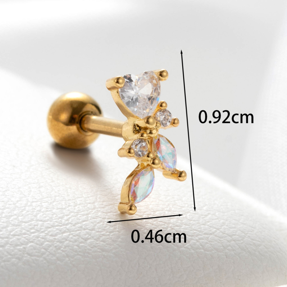 Boucles D'Oreilles Piercing Femme Simple Series Classic Heart En Acier Titane Sans Placage, Ornées De Zircon. Image4