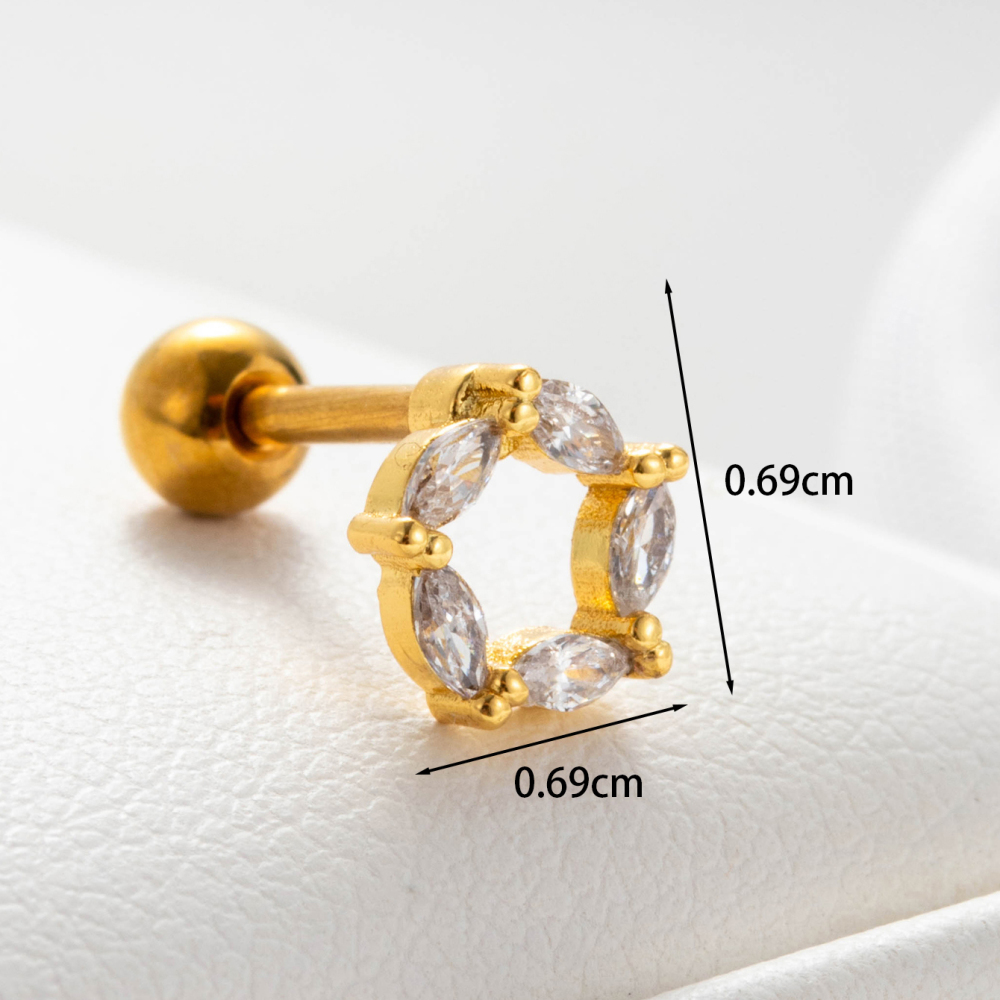Boucles D'Oreilles Piercing Femme Simple Series Simple Flower En Cuivre Sans Placage, Avec Zircon. Image5