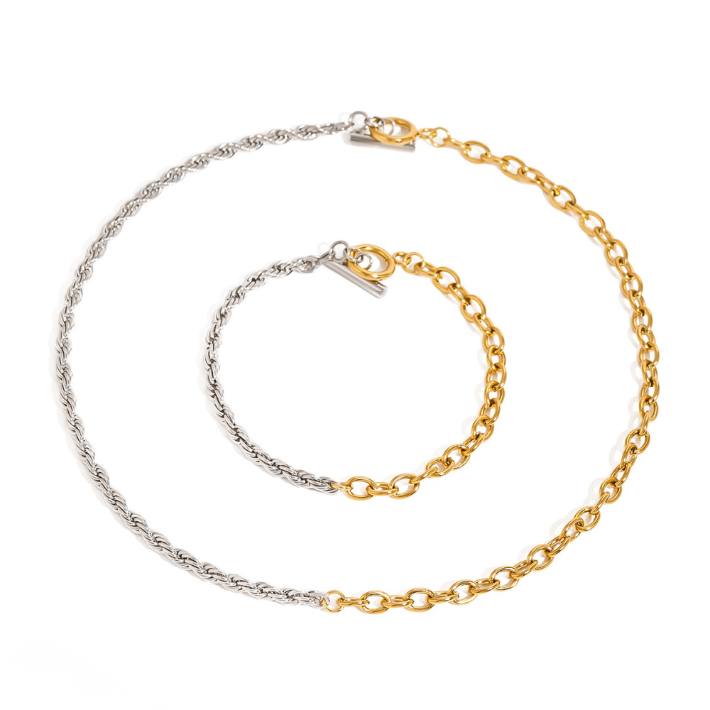 Collier Chaîne Géométrique En Acier Inoxydable Plaqué Or  Pour Femme, Série Simple, 1 Pièce Image4