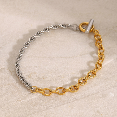 bracelet chaîne géométrique simple en acier inoxydable plaqué or pour femme, 1 pièce