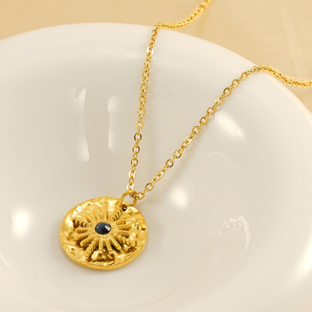 collier pendentif unisexe en acier inoxydable plaqué or  avec strass, style rétro géométrique, série simple, 1 pièce