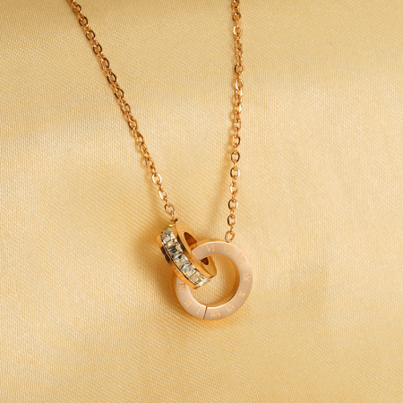 collier unisexe avec pendentif géométrique en acier titane plaqué or  et strass, série classique, 1 pièce