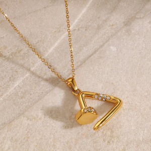 Collier Avec Pendentif Géométrique En Acier Inoxydable Plaqué Or  Pour Femme, Série Simple Et Décontractée, 1 Pièce h5 Image2