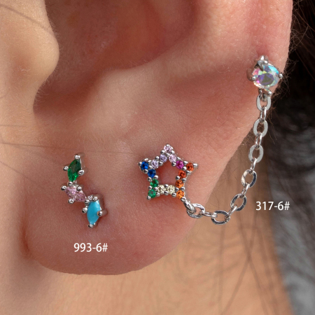 Boucles d'oreilles piercing femme Simple Series Simple Geometric en acier titane sans placage, ornées de zircon