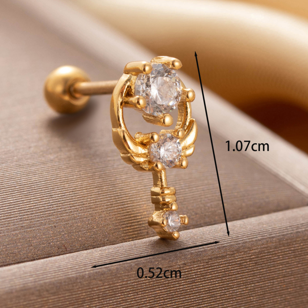 Boucles D'Oreilles Piercing Pour Femme, 1 Pièce, Série Simple Heart, En Acier Titane Sans Placage, Avec Zircon. Image3