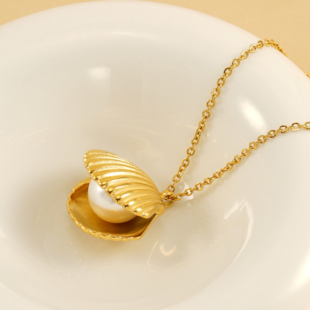 collier avec pendentif tortue simple en acier titane plaqué or  et perles artificielles pour femme, 1 pièce 2