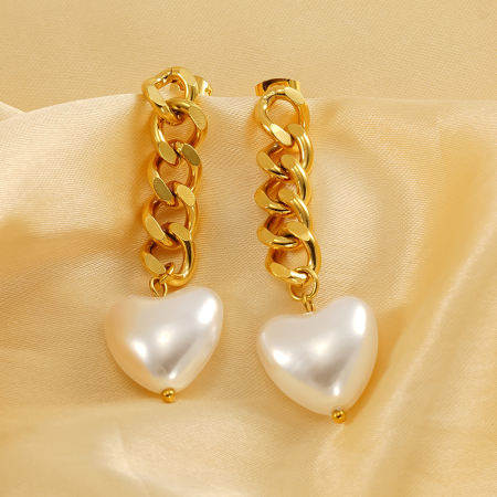 1 paire de boucles d'oreilles pendantes pour femme, série simple, en acier titane plaqué or , avec perles