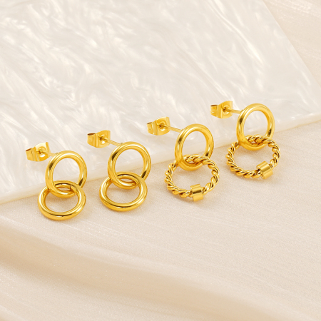 1 paire de boucles d'oreilles à tige pour femme en acier inoxydable plaqué or , série simple daily twist
