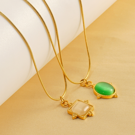 collier avec pendentif géométrique sexy en acier inoxydable plaqué or  et pierre naturelle, série simple, 1 pièce