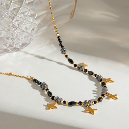 collier avec pendentif en pierre naturelle plaqué or , série simple, perles élégantes, pour femme