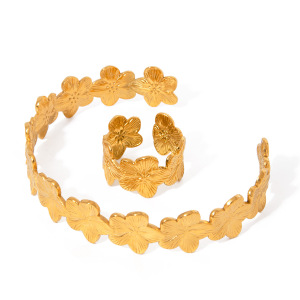 Bracelet Simple En Acier Inoxydable Plaqué Or Pour Femme, Motif Fleur Rétro, 1 Pièce h5 Image5