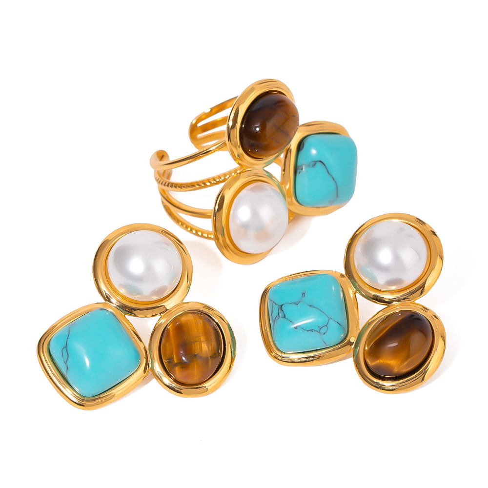 1 Paire De Bagues Ajustables Pour Femme, Style Rétro Géométrique, En Acier Inoxydable Plaqué Or , Série Romantique Image5