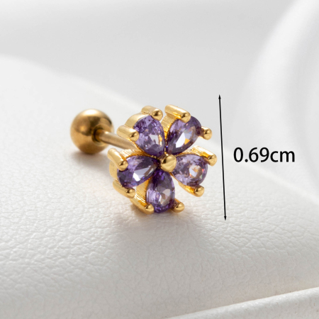 Boucles d'oreilles piercing femme Simple Series Simple Flower en acier titane sans placage, ornées de zircon. 2