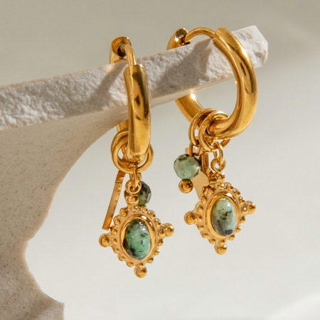 1 paire de boucles d'oreilles pendantes géométriques élégantes en acier inoxydable plaqué or  avec pierres naturelles pour femmes 2
