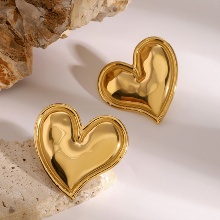 1 paire de boucles d'oreilles puces en acier inoxydable doré, étanches, en forme de cœur