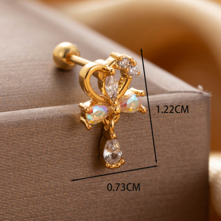 Boucles d'oreilles piercing femme Simple Series Classic Heart en acier titane sans placage, ornées de zircon. 2