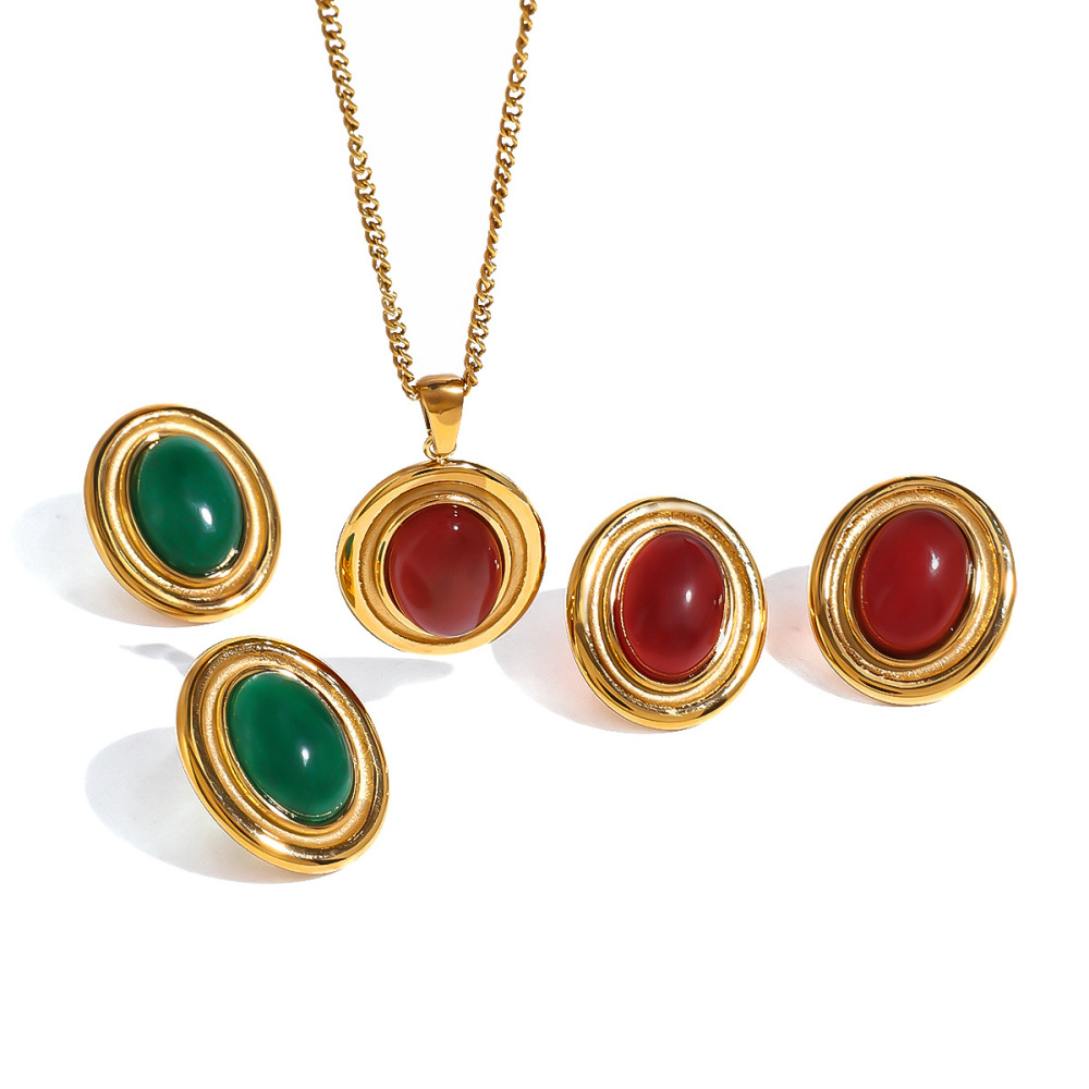Collier Avec Pendentif Géométrique Rétro En Acier Inoxydable Plaqué Or , Série Romantique, Avec Pierres Précieuses Artificielles, Pour Femme h5Image4