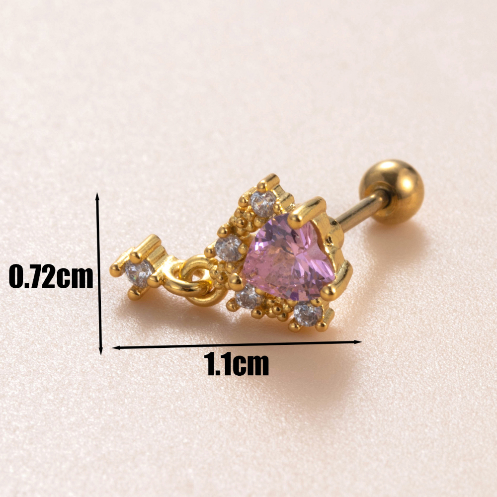 Boucles D'Oreilles Piercing Pour Femme, 1 Pièce, Série Simple, Cœur Simple, Cuivre, Sans Plaquage, Zircon. h5Image5