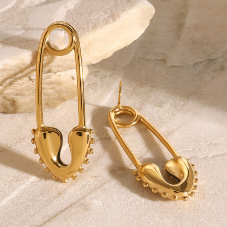 1 paire de boucles d'oreilles à tige géométriques décontractées en acier inoxydable plaqué or pour femmes