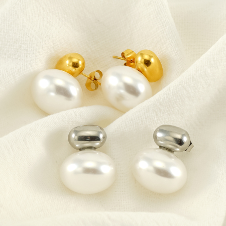 1 paire de boucles d'oreilles à tige rétro en acier inoxydable plaqué or  avec perles pour femme, série luxueuse