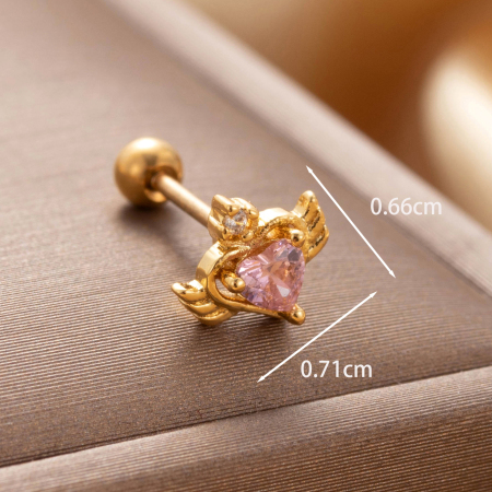 Boucles d'oreilles piercing pour femme, 1 pièce, série Simple Heart, en acier titane sans placage, avec zircon. 2