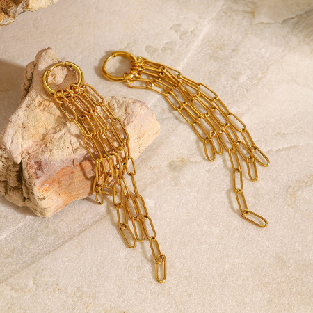 1 paire de boucles d'oreilles pendantes élégantes à pompons, en acier inoxydable plaqué or, pour femme, collection classique.