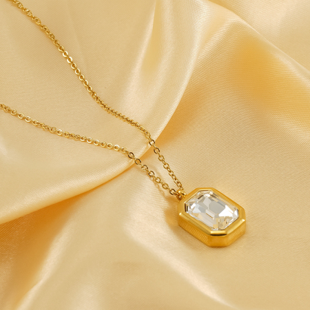 collier pendentif géométrique quotidien en acier inoxydable plaqué or  et zircon pour femme, série simple, 1 pièce