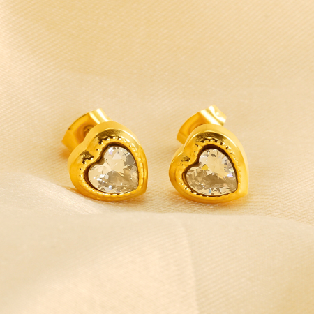 1 paire de boucles d'oreilles à tige en acier inoxydable plaqué or  avec zircone pour femme, série romantique