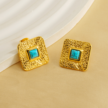 1 paire de boucles d'oreilles à tige géométriques simples en acier inoxydable plaqué or  pour femme 2