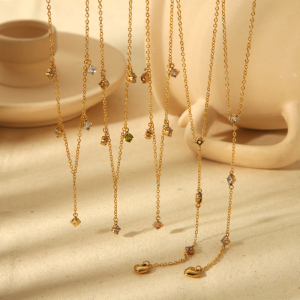 Collier Chaîne Géométrique En Acier Inoxydable Plaqué Or , Série Simple, 1 Pièce h5 Image3