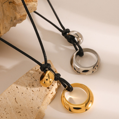 collier avec pendentif géométrique en acier inoxydable plaqué or  pour femme, série simple et décontractée, 1 pièce