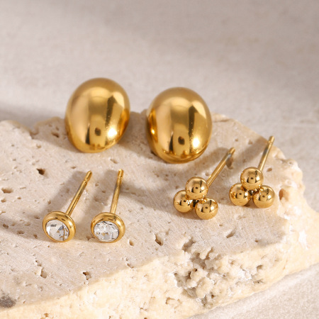 1 paire de boucles d'oreilles à tige géométriques classiques en acier inoxydable plaqué or  et zircon pour femme