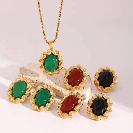 Ensemble de collier rétro en acier inoxydable étanche couleur or