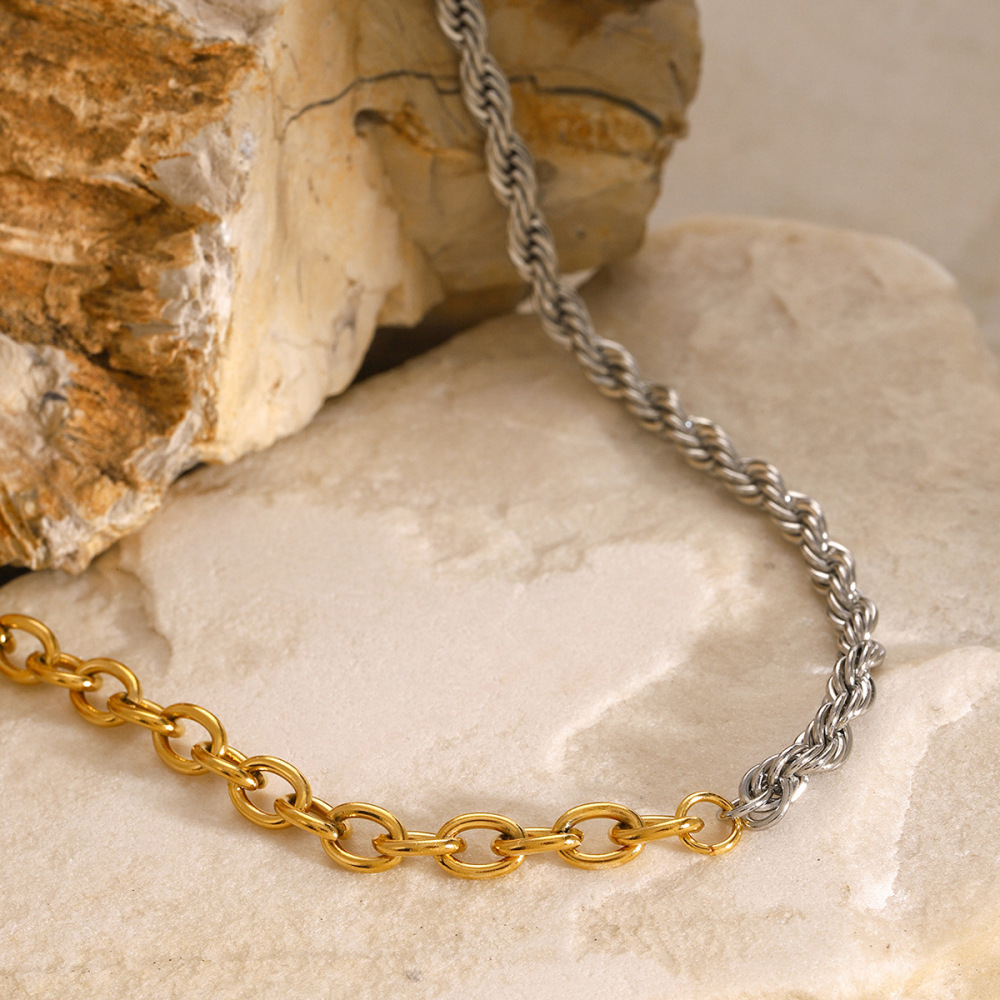 Collier Chaîne Géométrique En Acier Inoxydable Plaqué Or  Pour Femme, Série Simple, 1 Pièce Image3