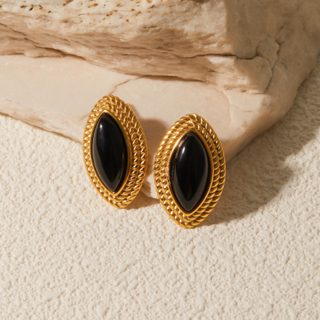 1 paire de boucles d'oreilles à clous rétro en acier inoxydable étanche couleur or