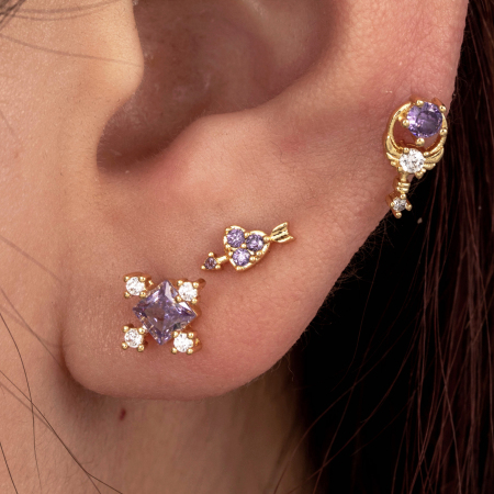 Boucles d'oreilles piercing pour femme, 1 pièce, série Simple Heart, en acier titane sans placage, avec zircon.